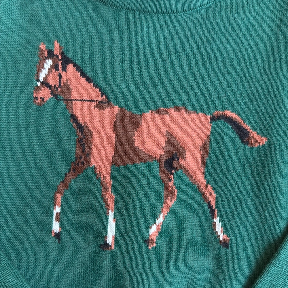 JANIE and JACK Pullover Hunter Green Horse Sweater and Tan Riding Pants Sz 3-4T - Picture 2 of 12